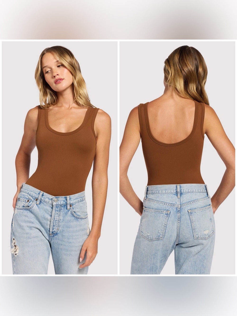 Nuuds Women’s Seamless Scoop Tank Bodysuit Top Sleeveless Brown Sz XXL NWT